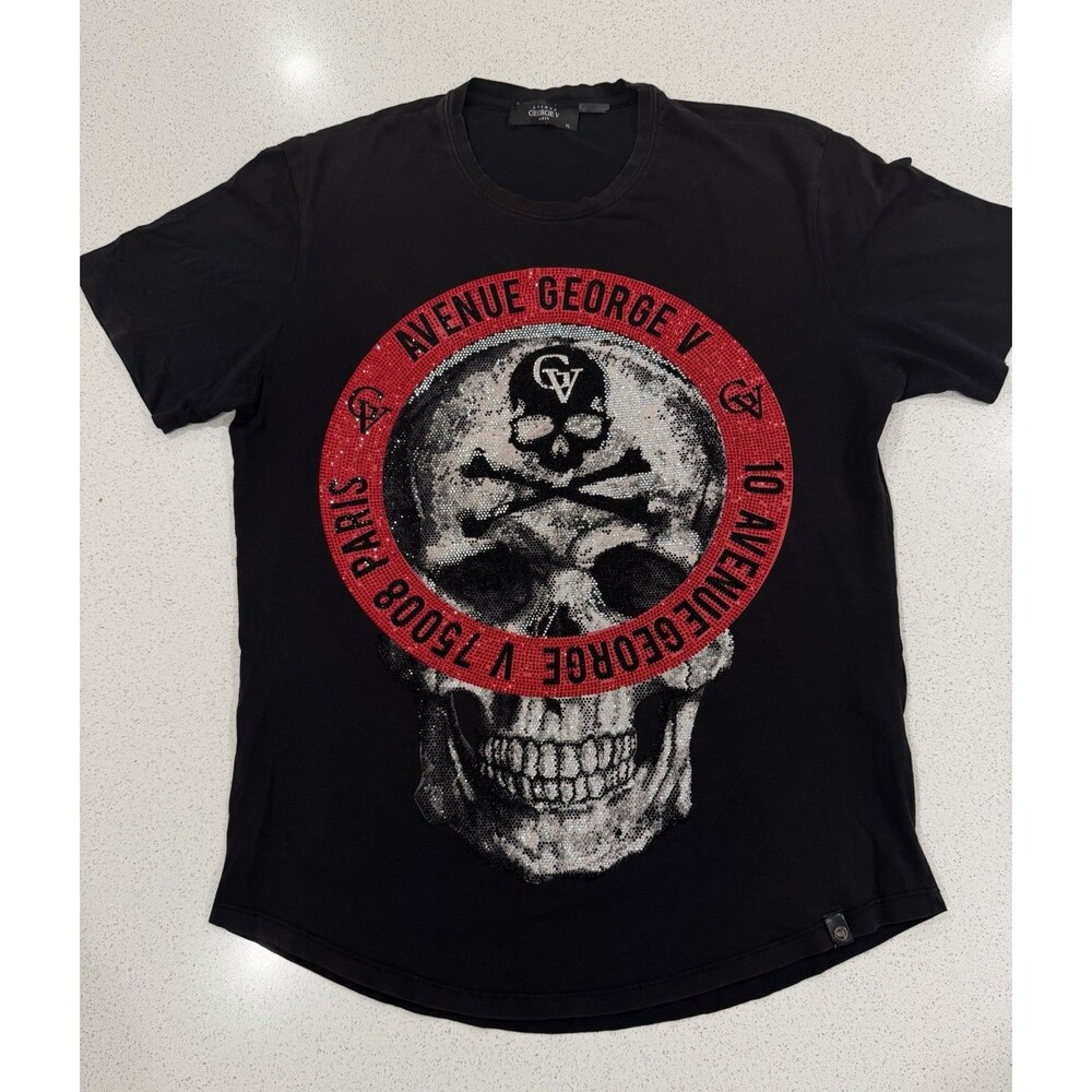 Avenue George V Paris T Shirt Skull Rhinestone Bedazzled Black Sz XL GV2016